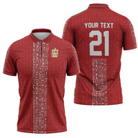 World Football 2026 Egypt Custom Zipper Polo Shirt Red Ancient Egyptian Hieroglyphs - Wonder Print Shop