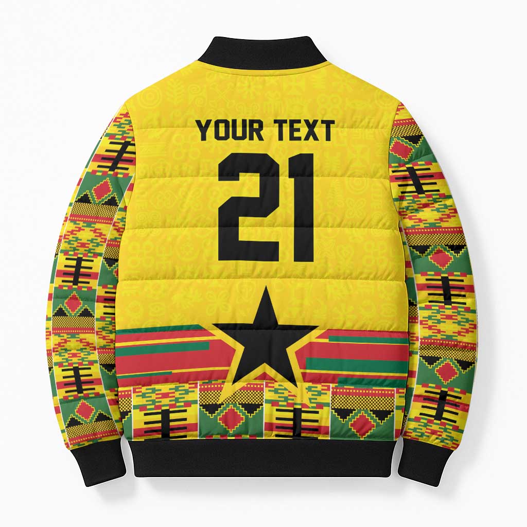 World Football 2026 Ghana Custom Bomber Puffer Jacket Black Stars African Kente Pattern - Wonder Print Shop