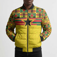 World Football 2026 Ghana Custom Bomber Puffer Jacket Black Stars African Kente Pattern - Wonder Print Shop