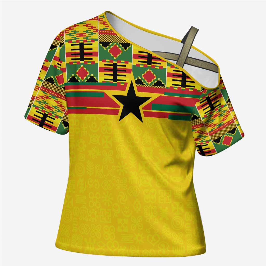 World Football 2026 Ghana Custom Cross Shoulder Shirt Black Stars African Kente Pattern - Wonder Print Shop