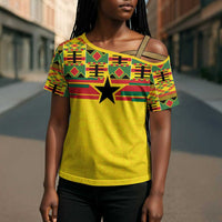 World Football 2026 Ghana Custom Cross Shoulder Shirt Black Stars African Kente Pattern - Wonder Print Shop