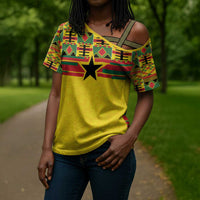 World Football 2026 Ghana Custom Cross Shoulder Shirt Black Stars African Kente Pattern - Wonder Print Shop