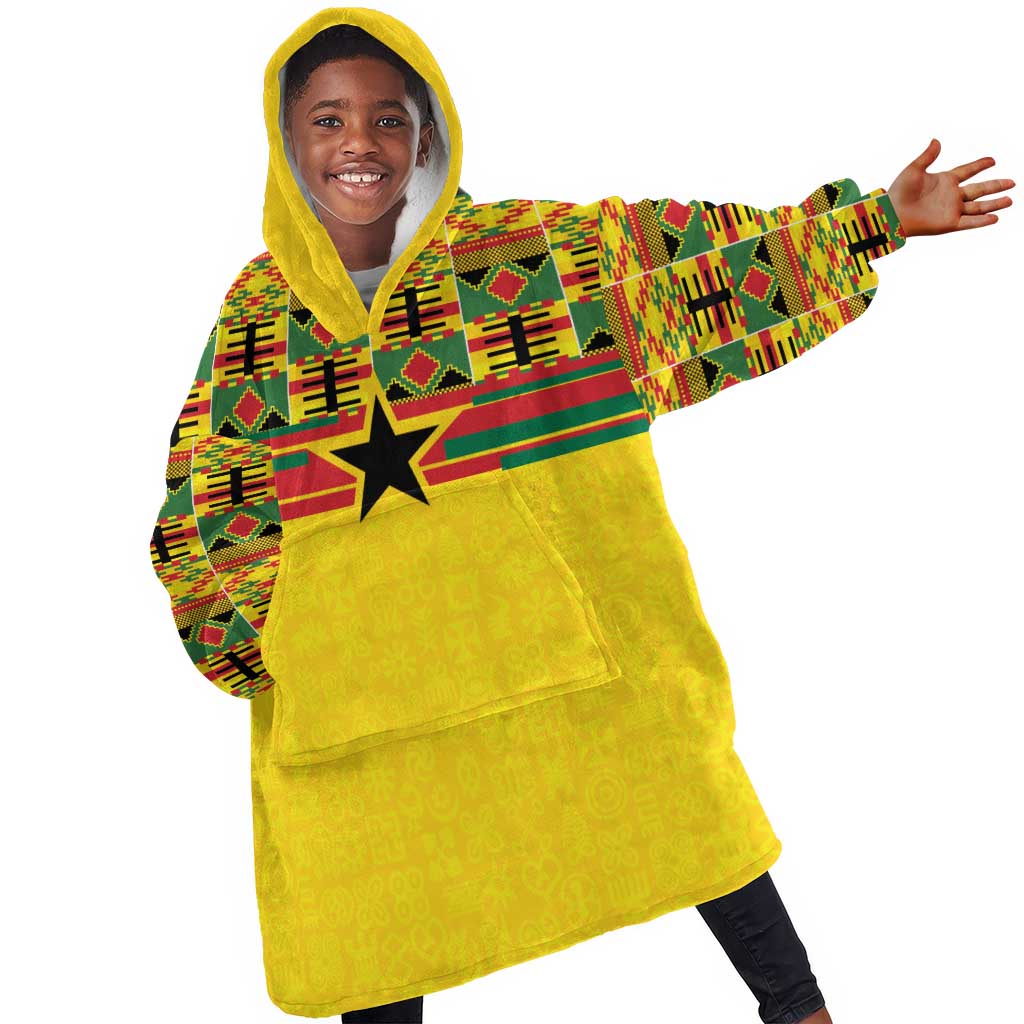 World Football 2026 Ghana Custom Kid Wearable Blanket Hoodie Black Stars African Kente Pattern - Wonder Print Shop