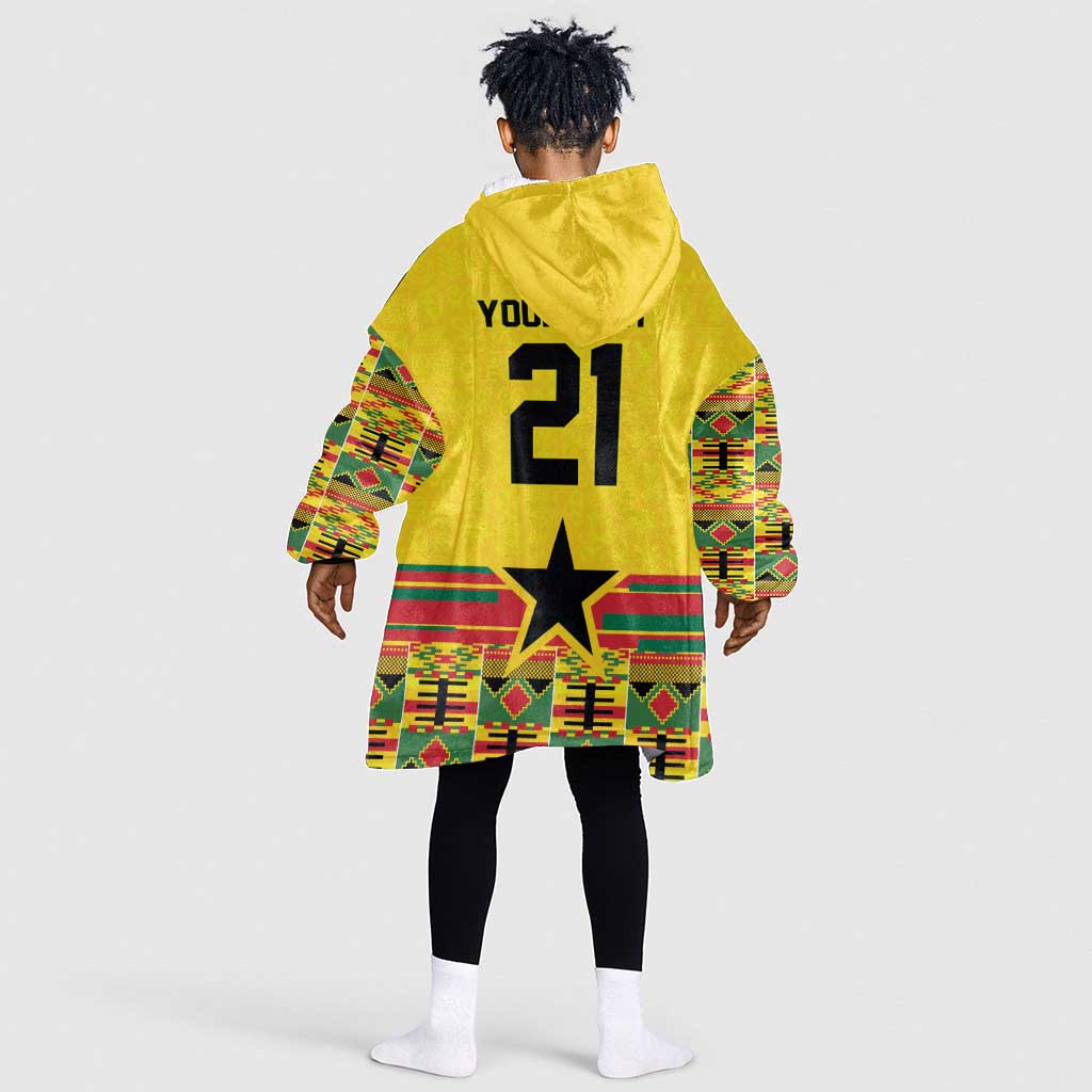World Football 2026 Ghana Custom Kid Wearable Blanket Hoodie Black Stars African Kente Pattern - Wonder Print Shop