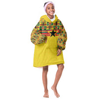 World Football 2026 Ghana Custom Kid Wearable Blanket Hoodie Black Stars African Kente Pattern - Wonder Print Shop