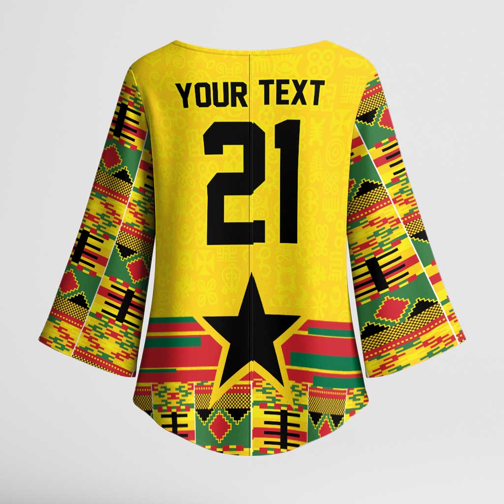 World Football 2026 Ghana Custom Kimono Sleeve Blouse Black Stars African Kente Pattern - Wonder Print Shop