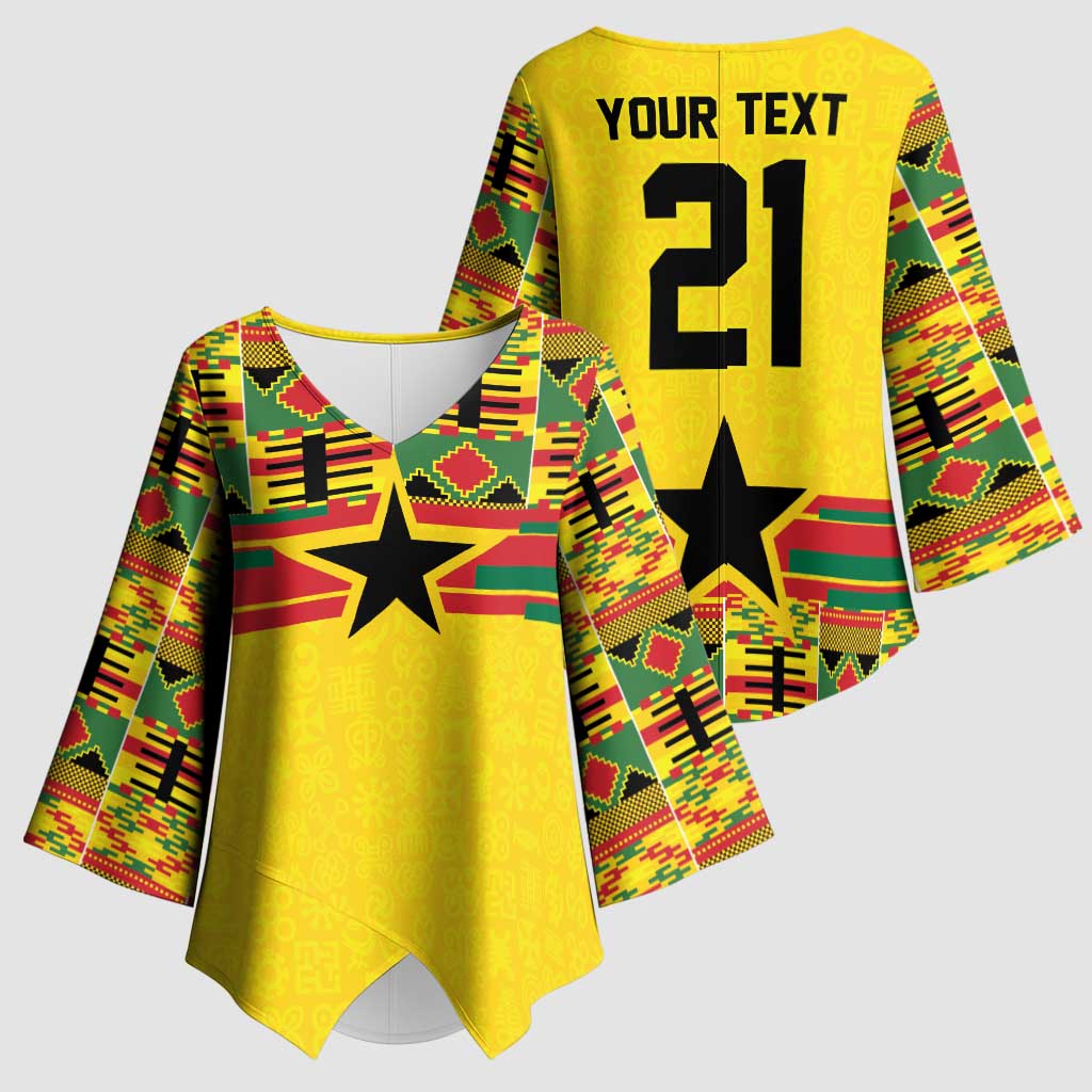 World Football 2026 Ghana Custom Kimono Sleeve Blouse Black Stars African Kente Pattern - Wonder Print Shop