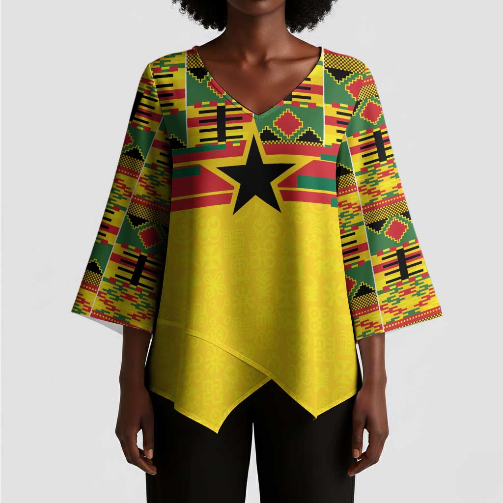 World Football 2026 Ghana Custom Kimono Sleeve Blouse Black Stars African Kente Pattern - Wonder Print Shop