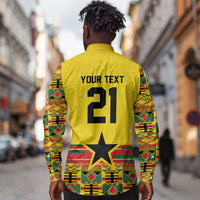 World Football 2026 Ghana Custom Long Sleeve Button Shirt Black Stars African Kente Pattern - Wonder Print Shop