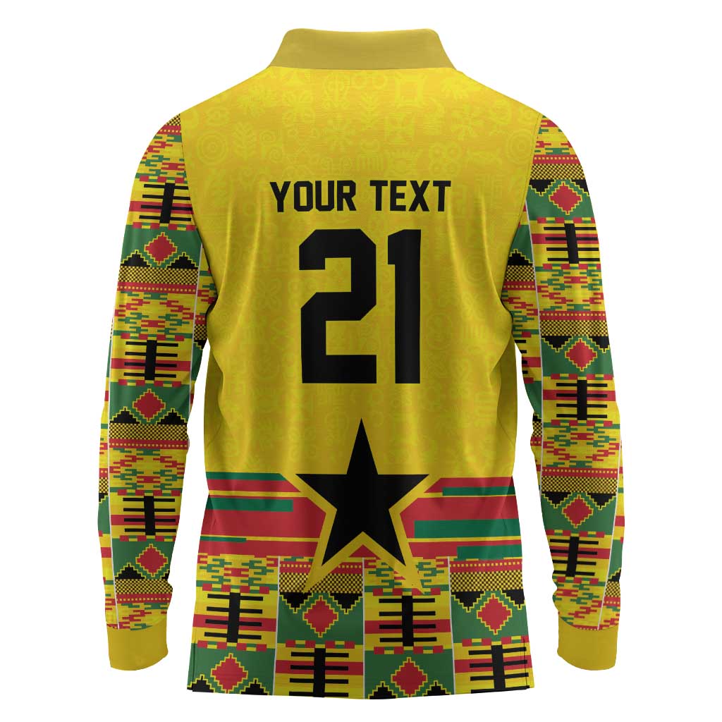 World Football 2026 Ghana Custom Long Sleeve Polo Shirt Black Stars African Kente Pattern - Wonder Print Shop