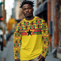 World Football 2026 Ghana Custom Long Sleeve Shirt Black Stars African Kente Pattern - Wonder Print Shop