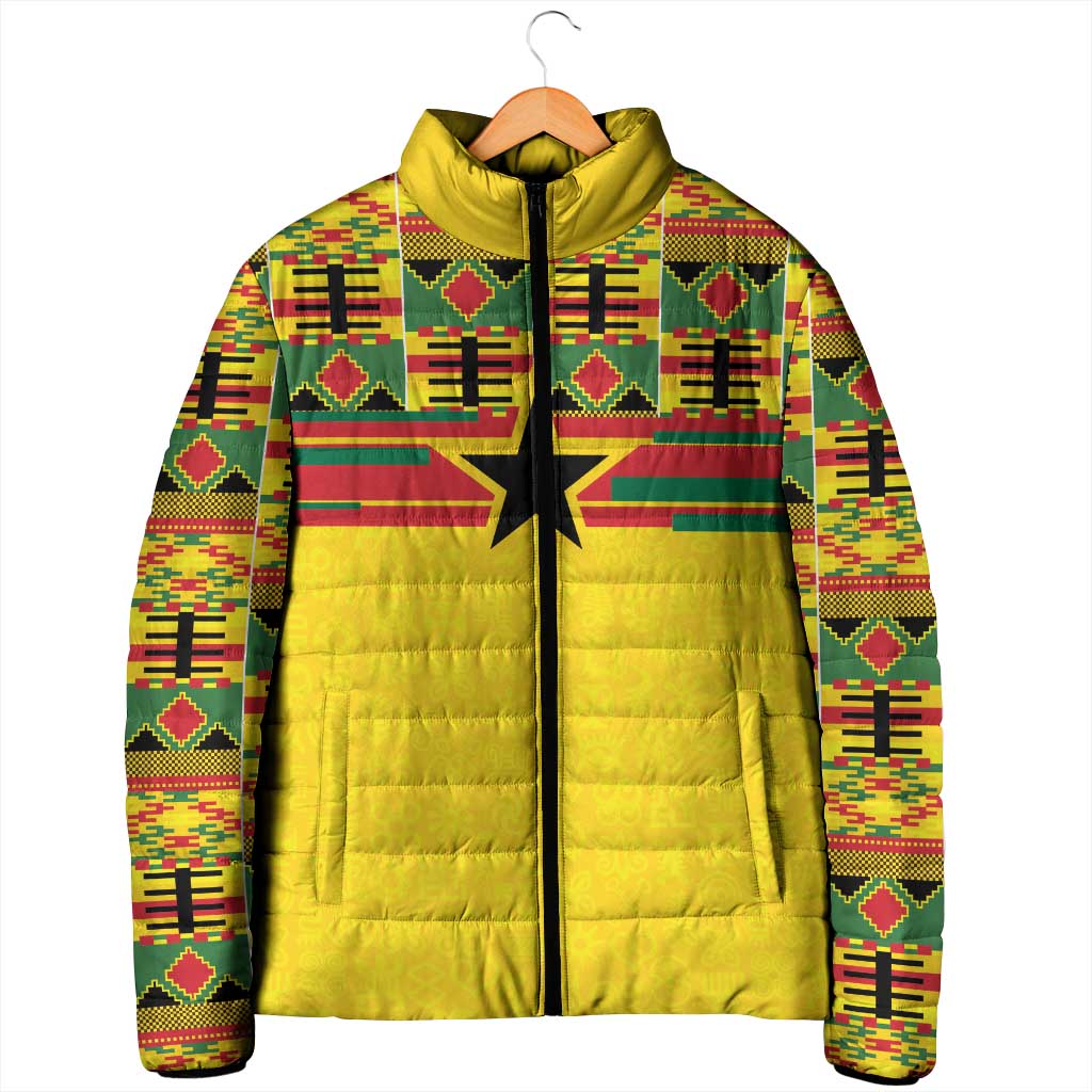 World Football 2026 Ghana Custom Padded Jacket Black Stars African Kente Pattern - Wonder Print Shop
