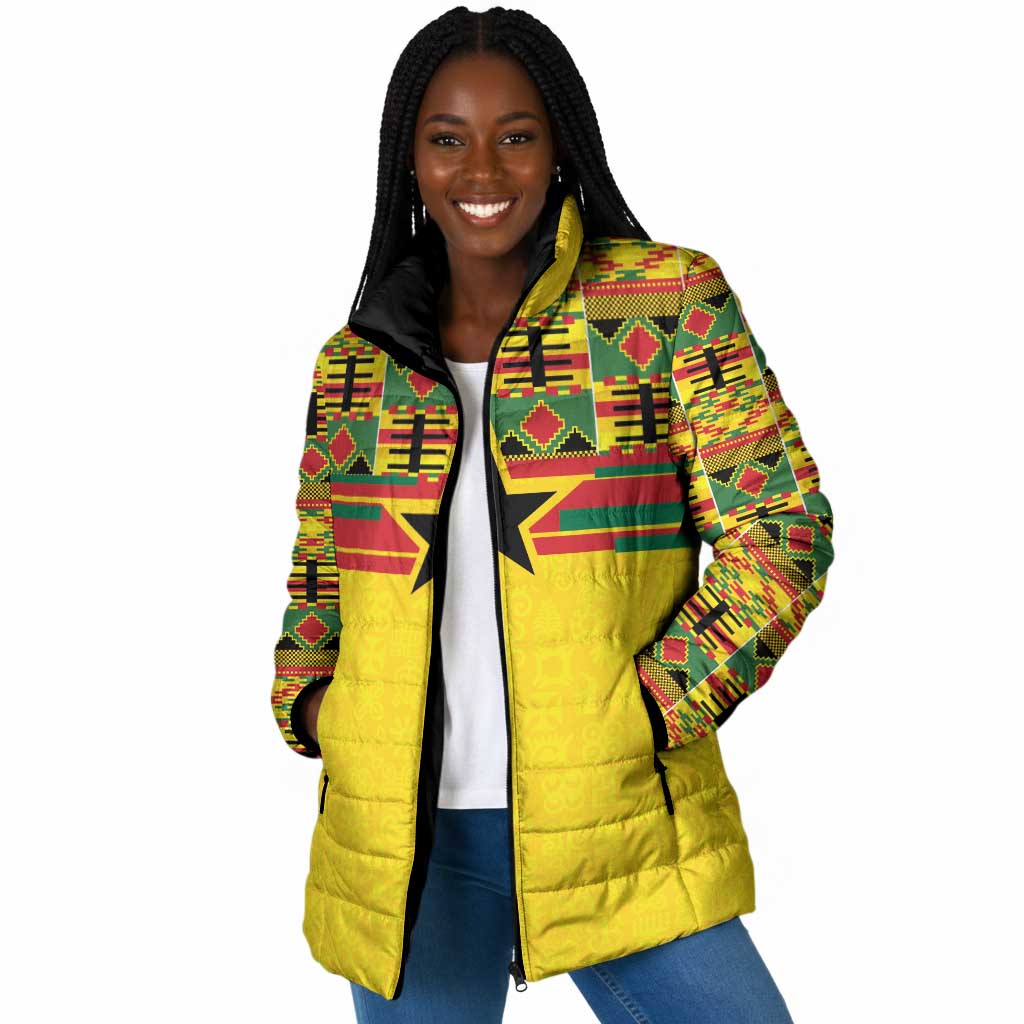 World Football 2026 Ghana Custom Padded Jacket Black Stars African Kente Pattern - Wonder Print Shop