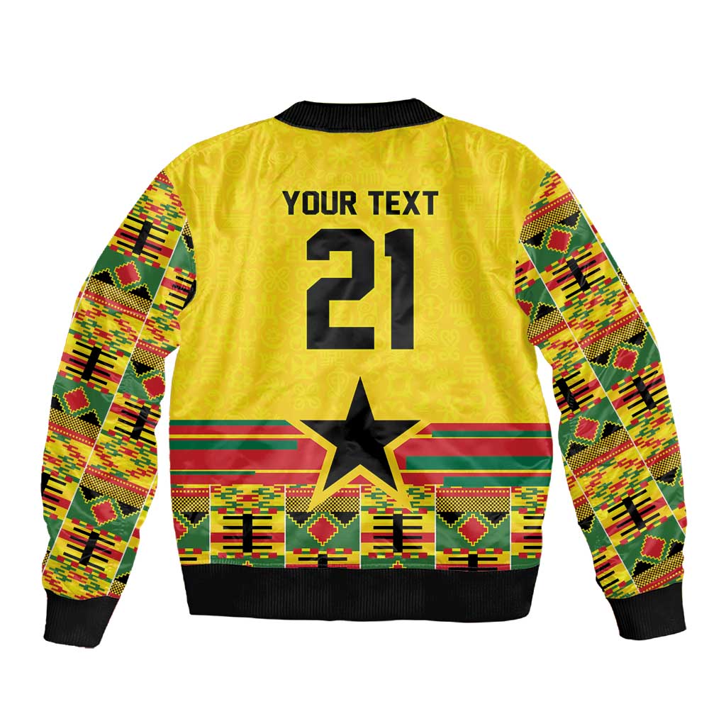 World Football 2026 Ghana Custom Sleeve Zip Bomber Jacket Black Stars African Kente Pattern - Wonder Print Shop