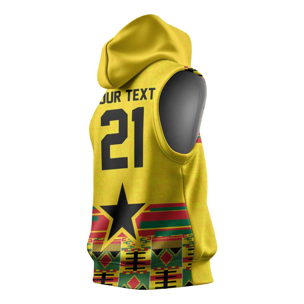 World Football 2026 Ghana Custom Sleeveless Hoodie Black Stars African Kente Pattern - Wonder Print Shop