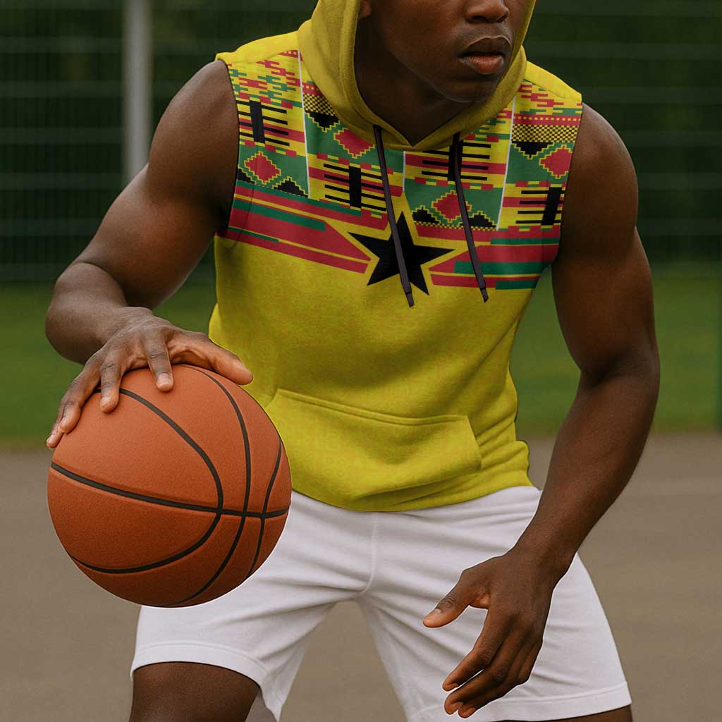 World Football 2026 Ghana Custom Sleeveless Hoodie Black Stars African Kente Pattern - Wonder Print Shop