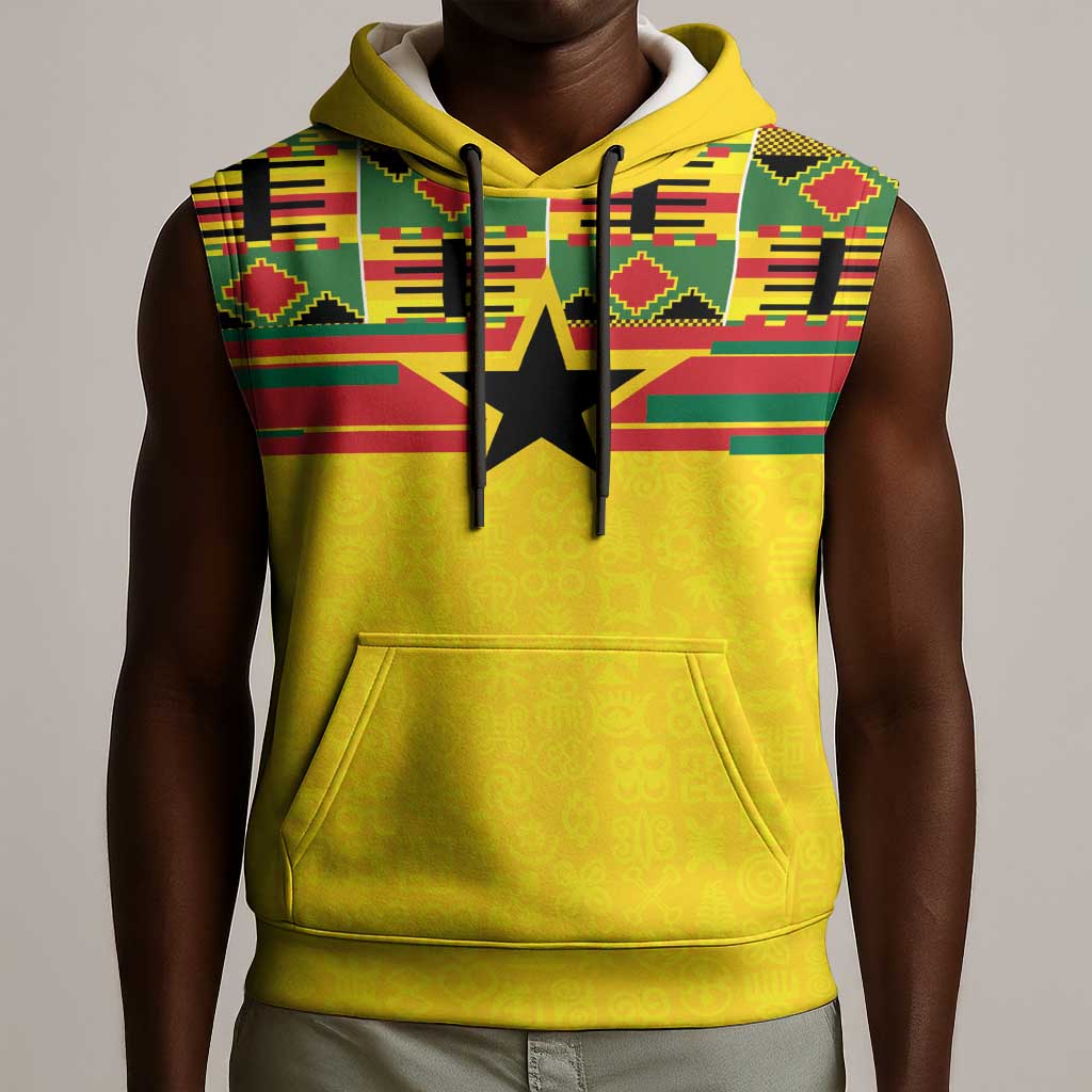 World Football 2026 Ghana Custom Sleeveless Hoodie Black Stars African Kente Pattern - Wonder Print Shop