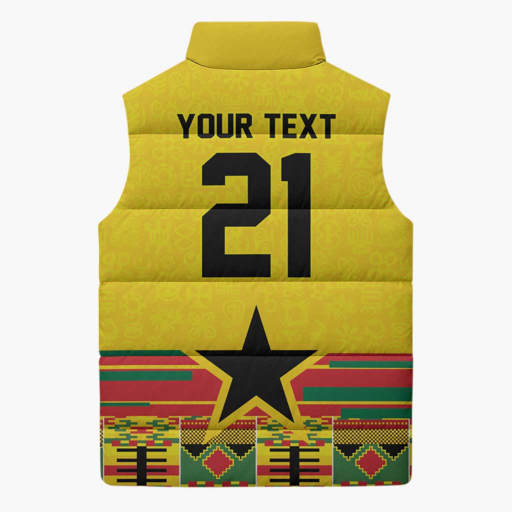 World Football 2026 Ghana Custom Sleeveless Puffer Jacket Black Stars African Kente Pattern - Wonder Print Shop