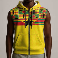 World Football 2026 Ghana Custom Sleeveless Zip Hoodie Black Stars African Kente Pattern - Wonder Print Shop