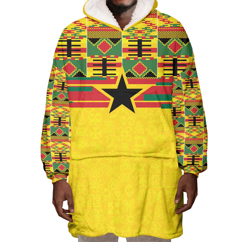 World Football 2026 Ghana Custom Wearable Blanket Hoodie Black Stars African Kente Pattern - Wonder Print Shop
