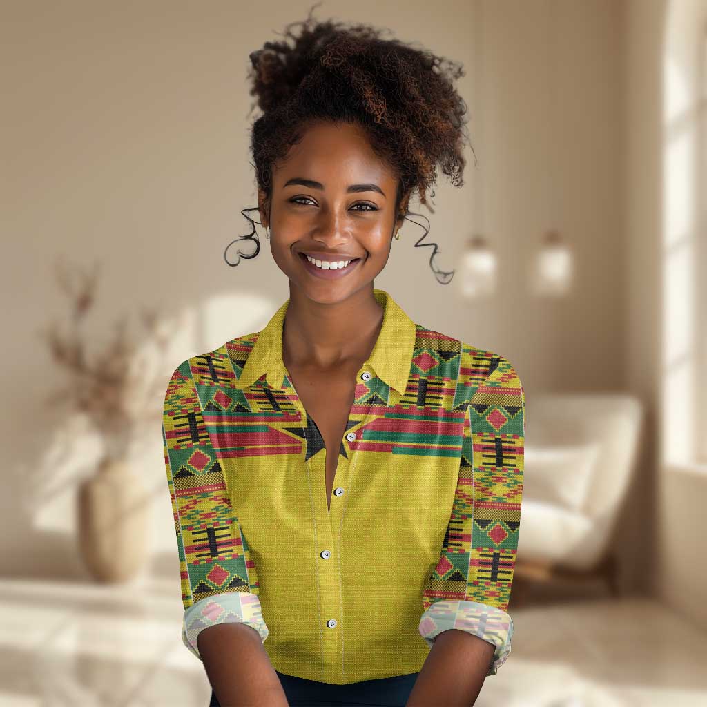 World Football 2026 Ghana Custom Women Casual Shirt Black Stars African Kente Pattern - Wonder Print Shop