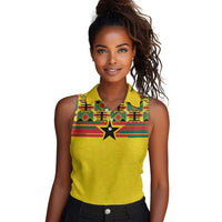 World Football 2026 Ghana Custom Women Sleeveless Polo Shirt Black Stars African Kente Pattern - Wonder Print Shop