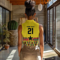 World Football 2026 Ghana Custom Women Sleeveless Polo Shirt Black Stars African Kente Pattern - Wonder Print Shop