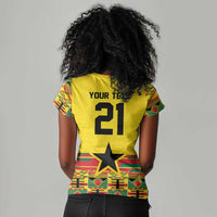 World Football 2026 Ghana Custom Women V-Neck T-Shirt Black Stars African Kente Pattern LT9
