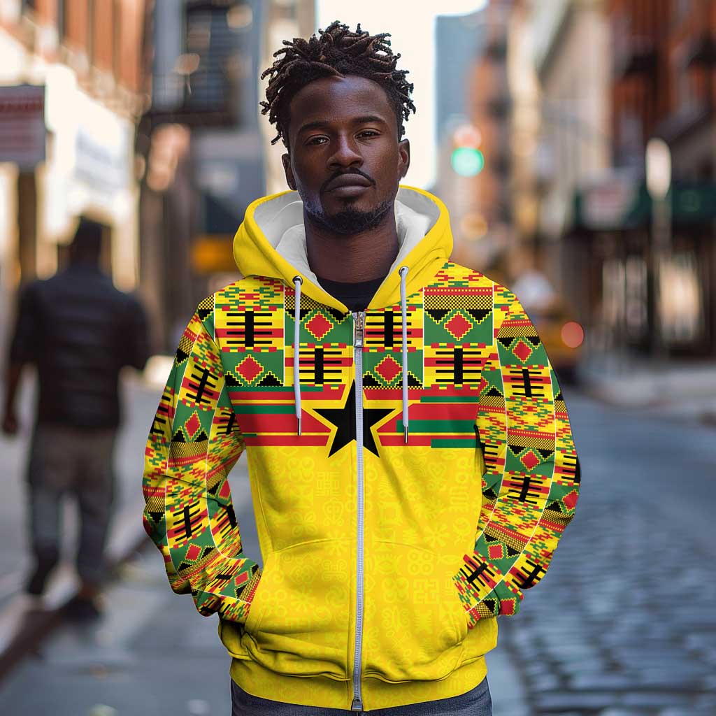 World Football 2026 Ghana Custom Zip Hoodie Black Stars African Kente Pattern - Wonder Print Shop