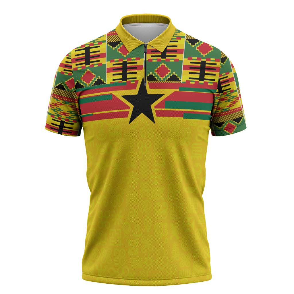 World Football 2026 Ghana Custom Zipper Polo Shirt Black Stars African Kente Pattern - Wonder Print Shop