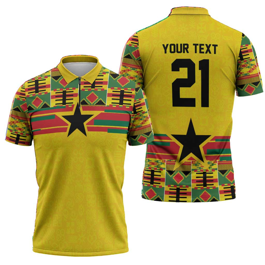 World Football 2026 Ghana Custom Zipper Polo Shirt Black Stars African Kente Pattern - Wonder Print Shop