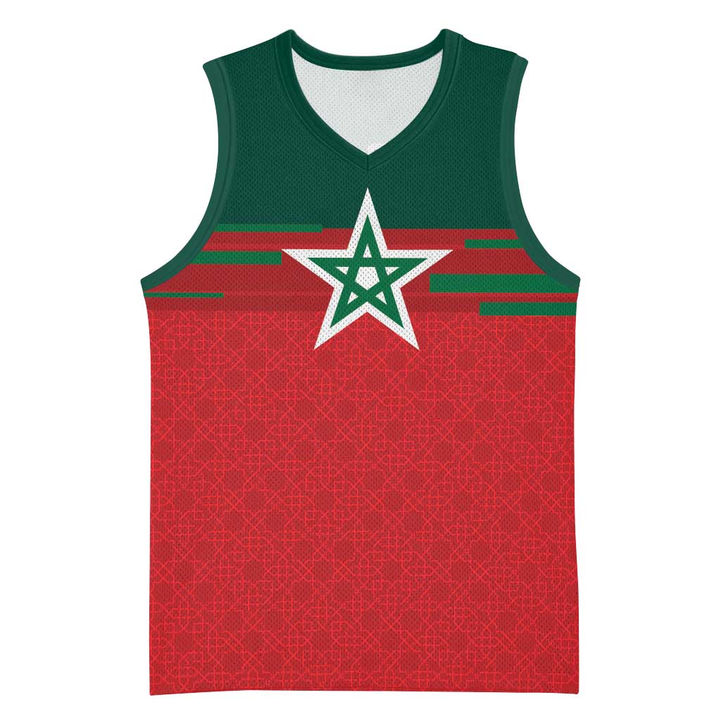 World Football 2026 Morocco Custom Basketball Jersey African Geometric Red Pattern - Wonder Print Shop