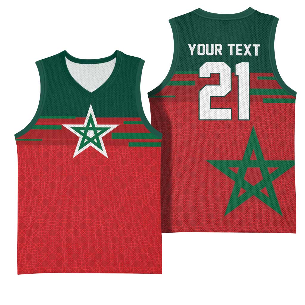 World Football 2026 Morocco Custom Basketball Jersey African Geometric Red Pattern - Wonder Print Shop