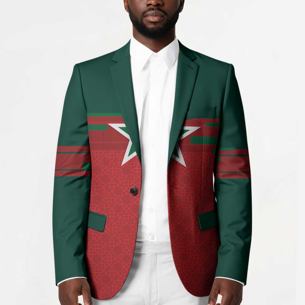 World Football 2026 Morocco Custom Blazer African Geometric Red Pattern - Wonder Print Shop