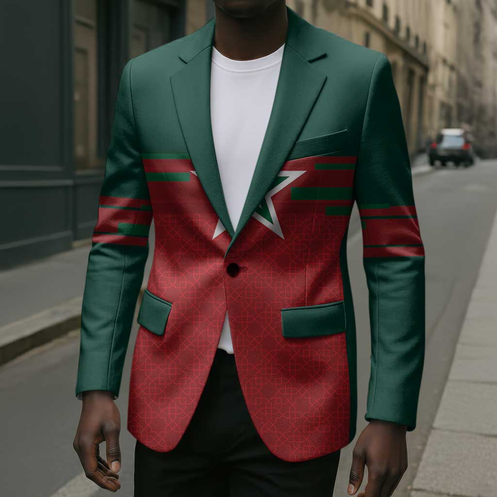 World Football 2026 Morocco Custom Blazer African Geometric Red Pattern - Wonder Print Shop