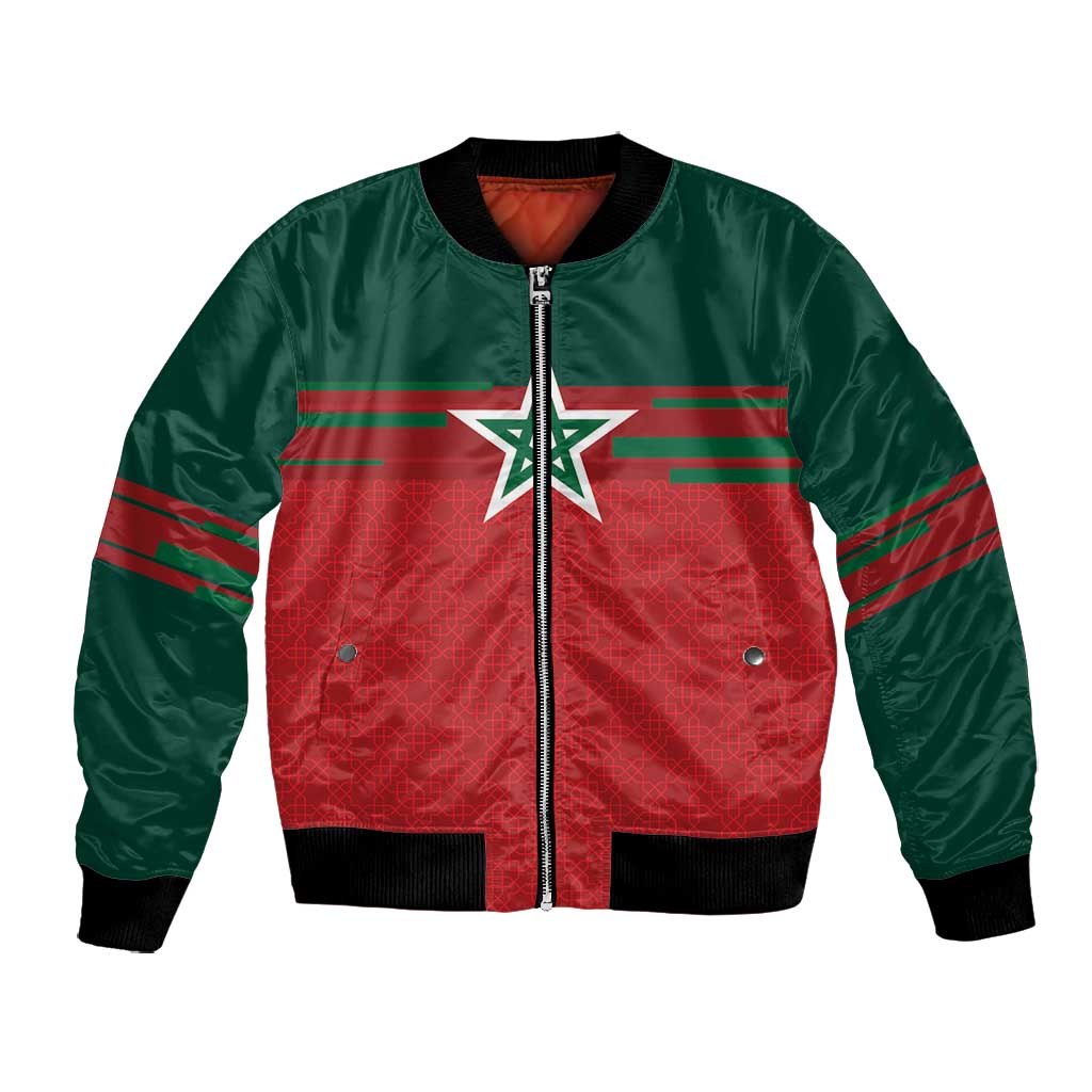 World Football 2026 Morocco Custom Bomber Jacket African Geometric Red Pattern - Wonder Print Shop