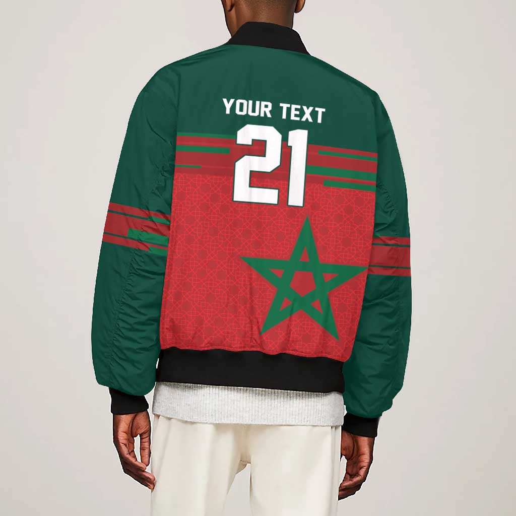 World Football 2026 Morocco Custom Bomber Jacket African Geometric Red Pattern - Wonder Print Shop