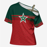 World Football 2026 Morocco Custom Cross Shoulder Shirt African Geometric Red Pattern - Wonder Print Shop