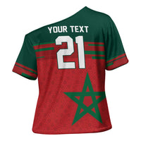 World Football 2026 Morocco Custom Cross Shoulder Shirt African Geometric Red Pattern - Wonder Print Shop