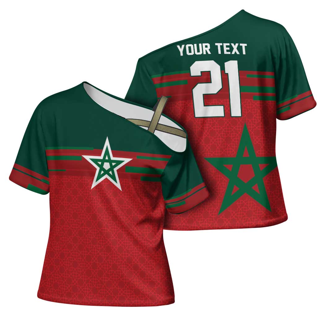 World Football 2026 Morocco Custom Cross Shoulder Shirt African Geometric Red Pattern - Wonder Print Shop