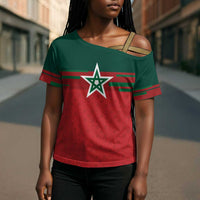World Football 2026 Morocco Custom Cross Shoulder Shirt African Geometric Red Pattern - Wonder Print Shop