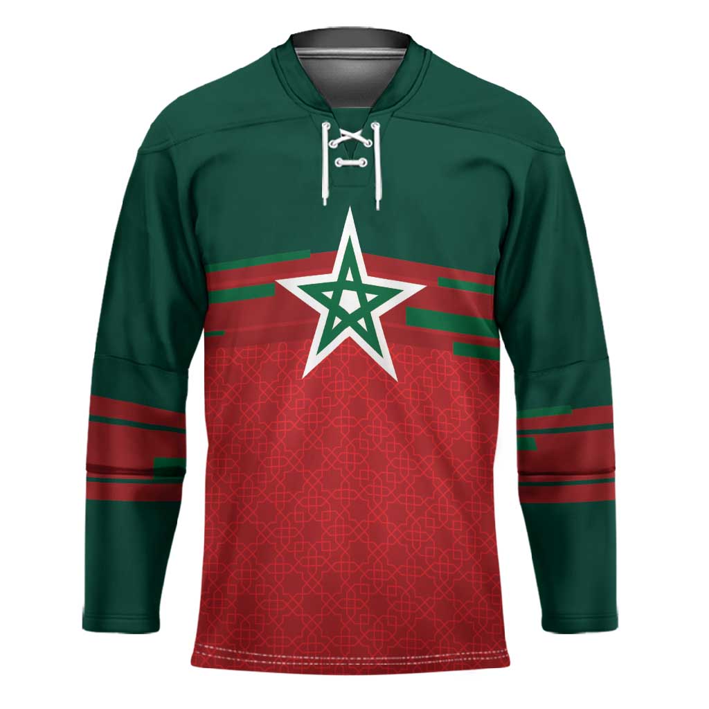 World Football 2026 Morocco Custom Hockey Jersey African Geometric Red Pattern - Wonder Print Shop