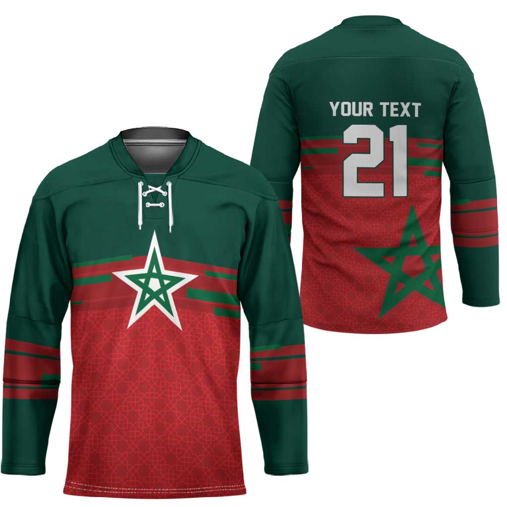 World Football 2026 Morocco Custom Hockey Jersey African Geometric Red Pattern - Wonder Print Shop