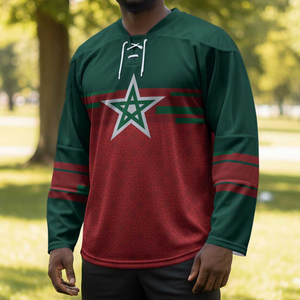World Football 2026 Morocco Custom Hockey Jersey African Geometric Red Pattern - Wonder Print Shop