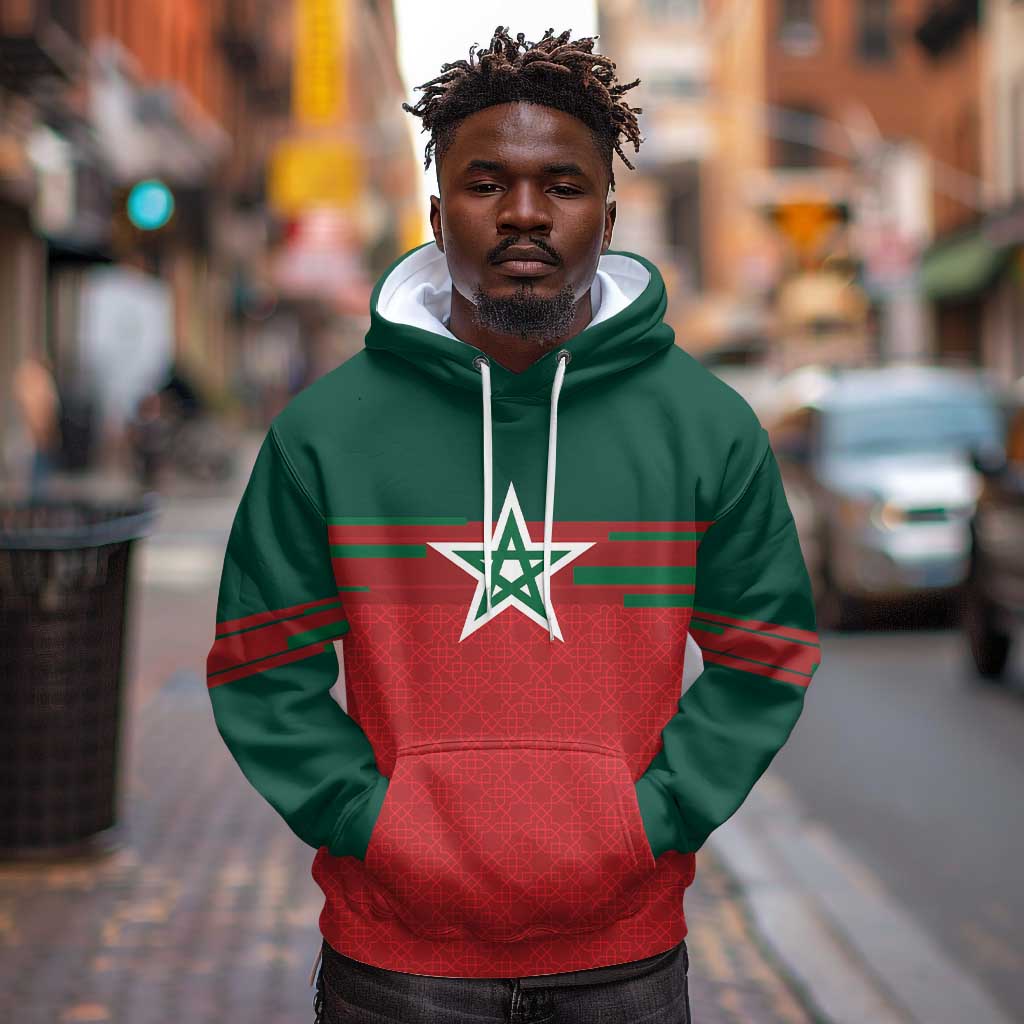 World Football 2026 Morocco Custom Hoodie African Geometric Red Pattern - Wonder Print Shop
