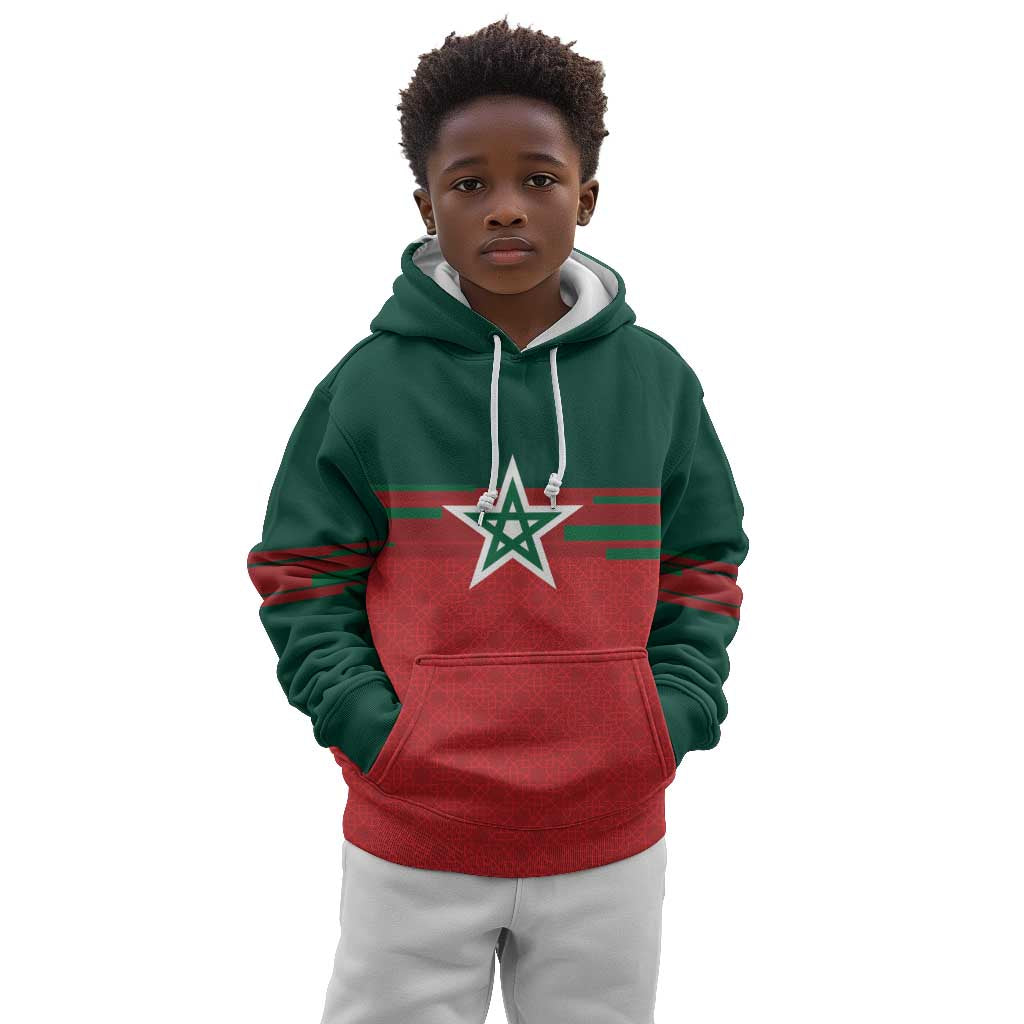 World Football 2026 Morocco Custom Kid Hoodie African Geometric Red Pattern - Wonder Print Shop