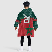 World Football 2026 Morocco Custom Kid Wearable Blanket Hoodie African Geometric Red Pattern - Wonder Print Shop