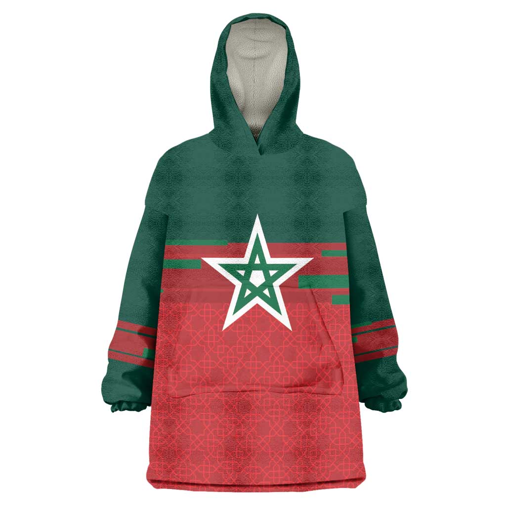 World Football 2026 Morocco Custom Kid Wearable Blanket Hoodie African Geometric Red Pattern - Wonder Print Shop