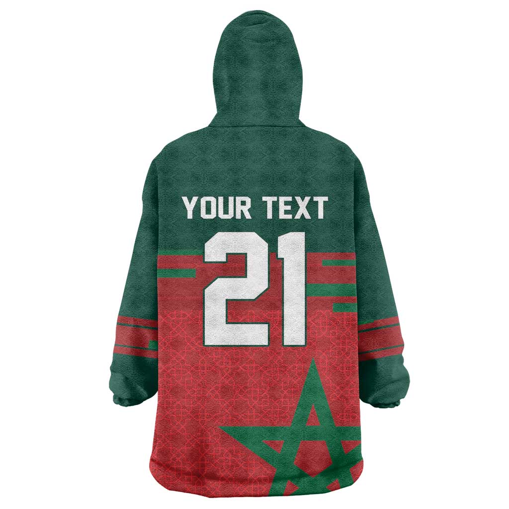 World Football 2026 Morocco Custom Kid Wearable Blanket Hoodie African Geometric Red Pattern - Wonder Print Shop