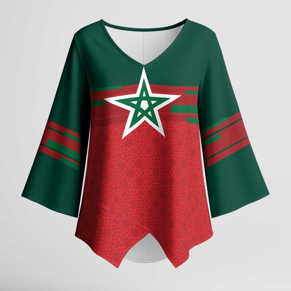 World Football 2026 Morocco Custom Kimono Sleeve Blouse African Geometric Red Pattern - Wonder Print Shop